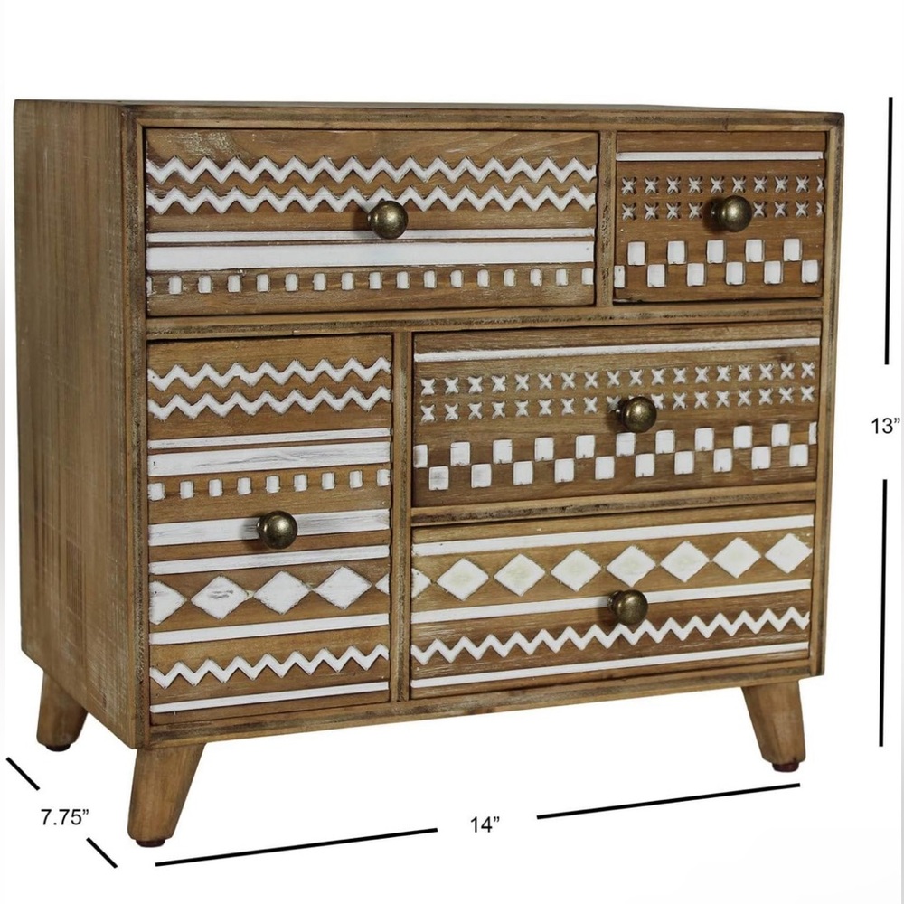 Like New Boho Tribal Wood 5 Drawer Jewelry Box - Picture 4 of 10